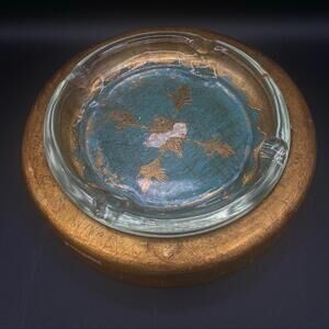 574 - Vintage Italian Florentine Giltwood & Glass Ashtray (Large 9.5”)